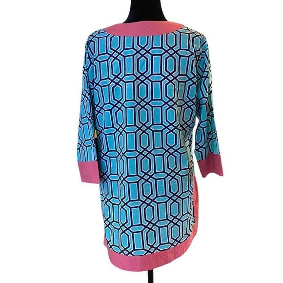Simply Southern‎ Teal, Navy, and White Tunic with Pink Trim Size Large - Picture 4 of 14
